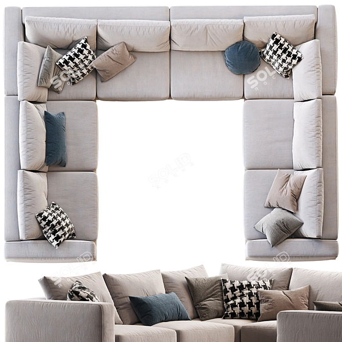 Newport U-Shaped Sectional: 5-Piece Comfort 3D model image 2