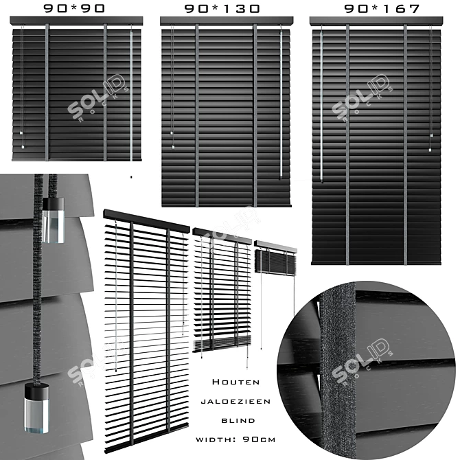 6-Position Wooden Blinds 900mm 3D model image 1