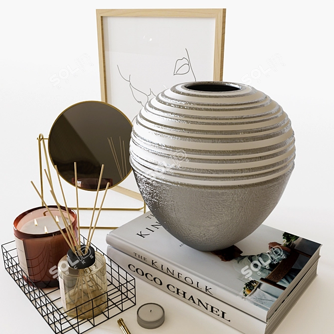 Elegant Decor Set: Vase, Candle, Diffuser, Books 3D model image 3