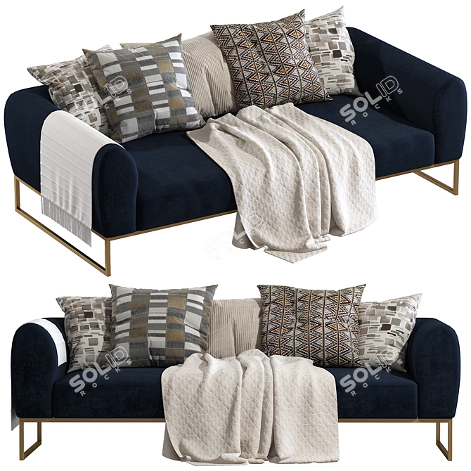 Velvet Dreams: Kits Cascadia Blue Sofa 3D model image 2