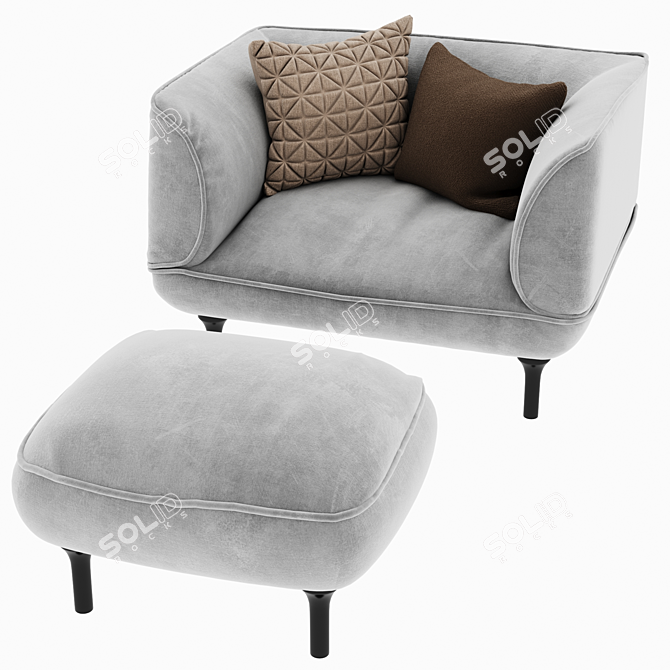 Bickerton Wooden Armchair & Ottoman Set 3D model image 1
