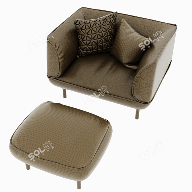Bickerton Wooden Armchair & Ottoman Set 3D model image 5