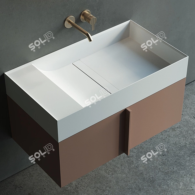 Inbani Paral Vanity Set 2: Top-Mounted Washbasin & Sectional Vanity Unit 3D model image 2