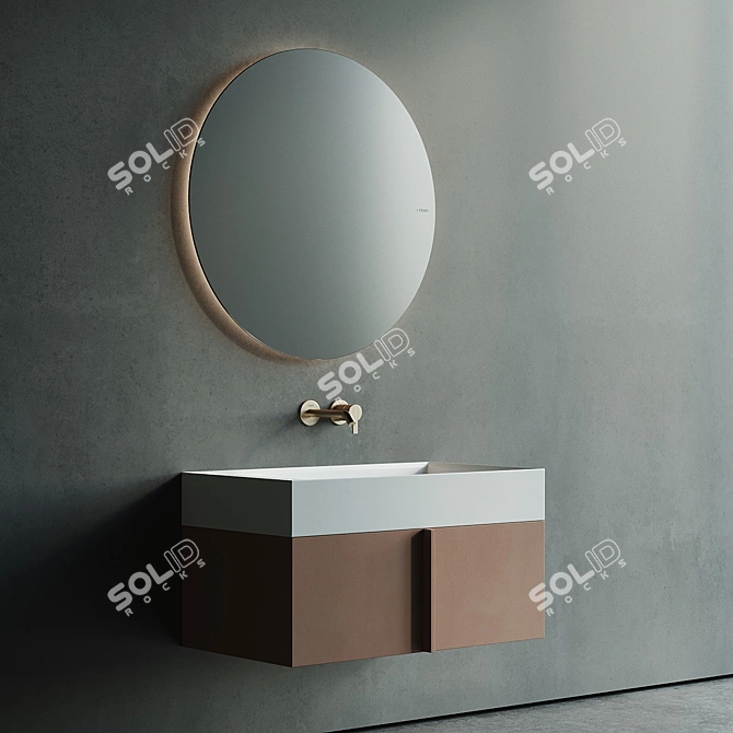 Inbani Paral Vanity Set 2: Top-Mounted Washbasin & Sectional Vanity Unit 3D model image 4