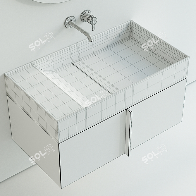 Inbani Paral Vanity Set 2: Top-Mounted Washbasin & Sectional Vanity Unit 3D model image 5