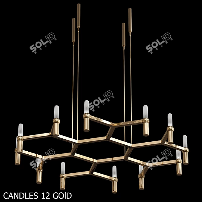 Gilded 12-Pack Candles 3D model image 1