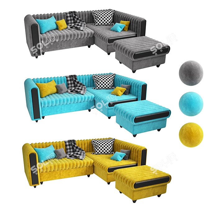 Luxury Velvet Sofa (3 Color) 3D model image 1
