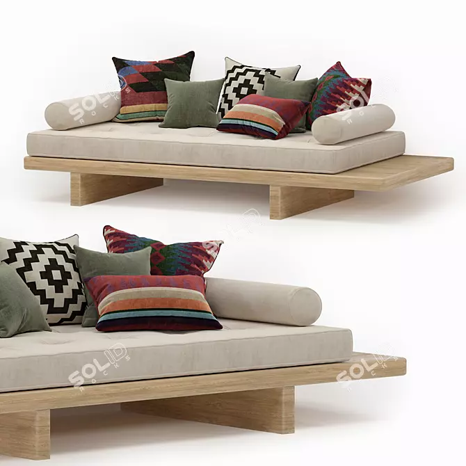 Natural Wood Divan 3D model image 1