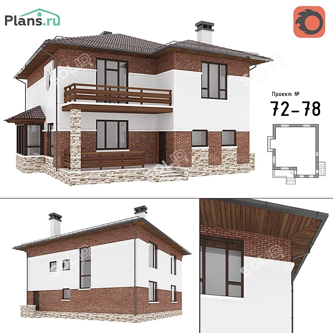 Modern Cottage Design 72-78 3D model image 2