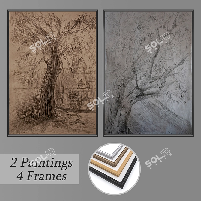 Elegant Set of Wall Paintings 3D model image 1