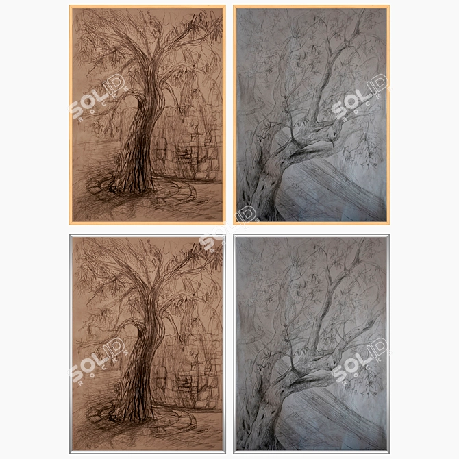 Elegant Set of Wall Paintings 3D model image 3