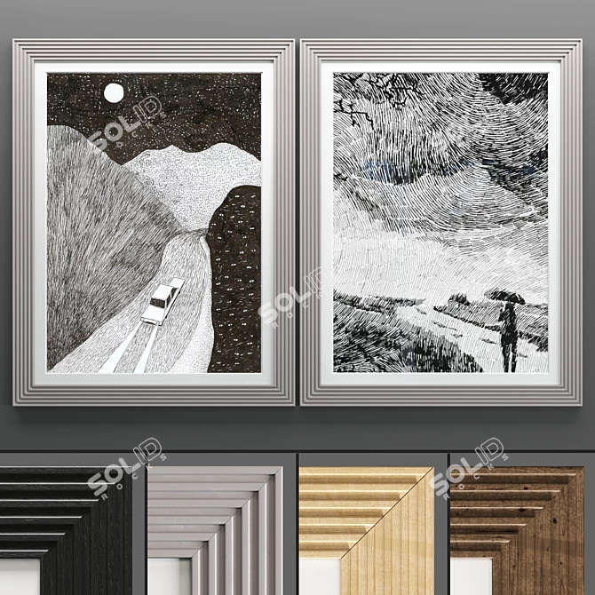 Modern Art Frame Set - 2 Frames with Textured Design 3D model image 1