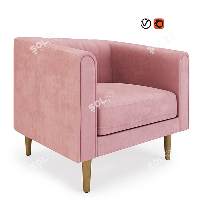 Blush Pink Channel Back Sacha Chair: Stylish and Comfortable 3D model image 1