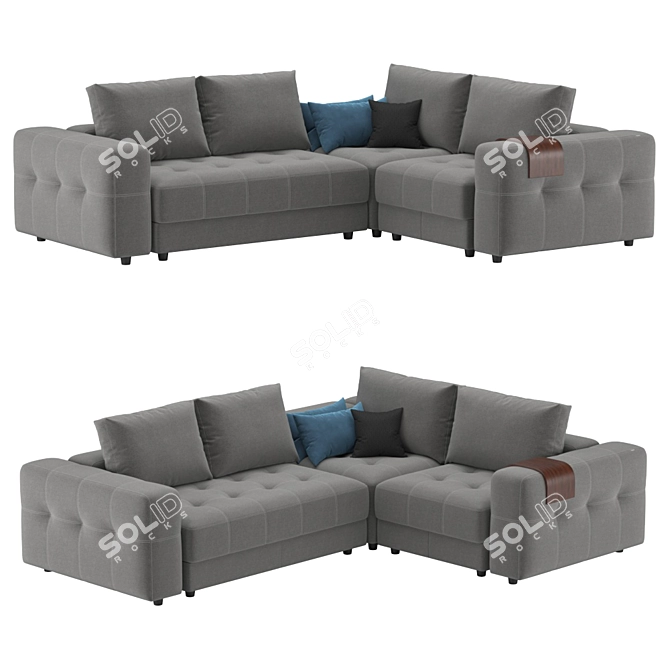 Modern Gray Corner Sofa 3D model image 1