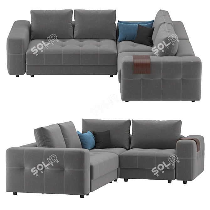 Modern Gray Corner Sofa 3D model image 2