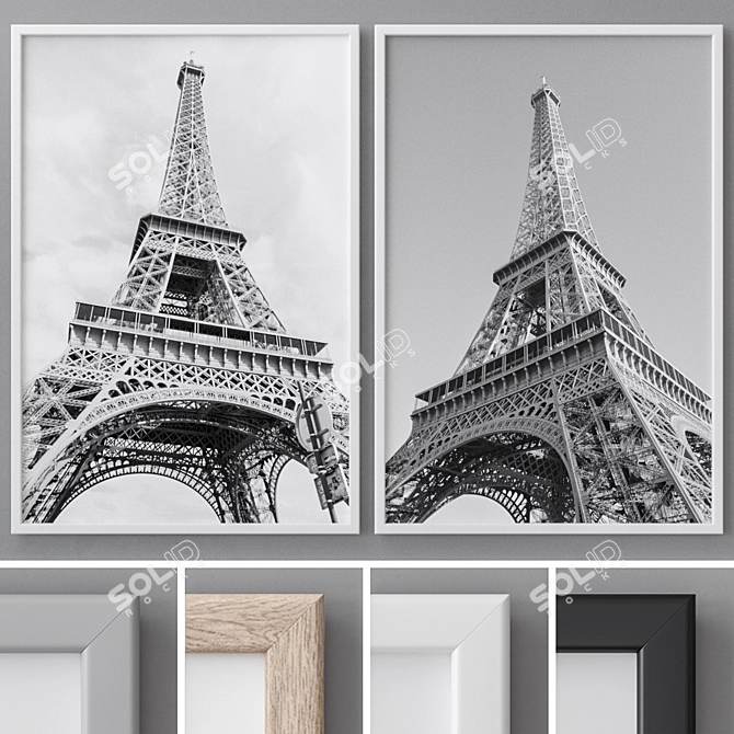 Modern Abstract Paintings Set with Frames 3D model image 1