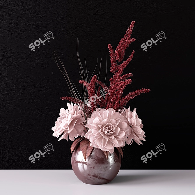 Elegant Dahlia Bouquet in Vase 3D model image 3