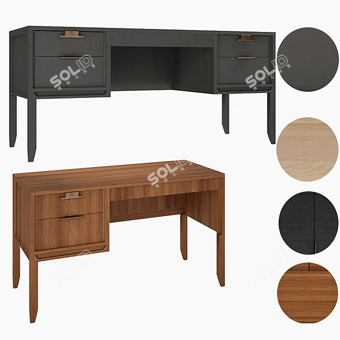 City Oak Writing Desk Set 3D model image 1