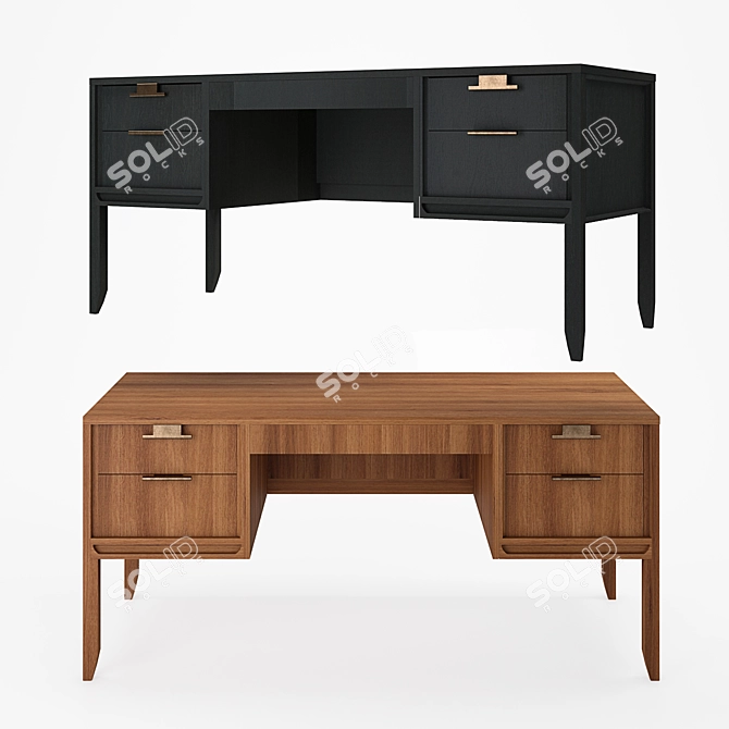 City Oak Writing Desk Set 3D model image 2