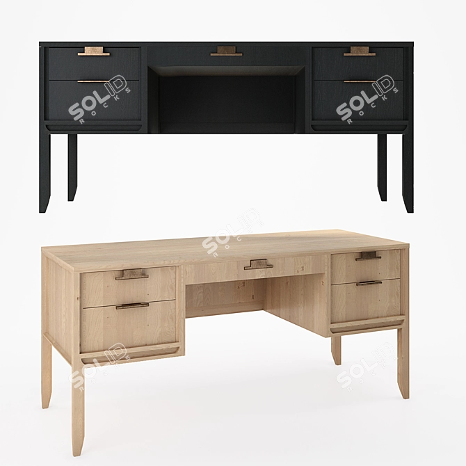 City Oak Writing Desk Set 3D model image 6