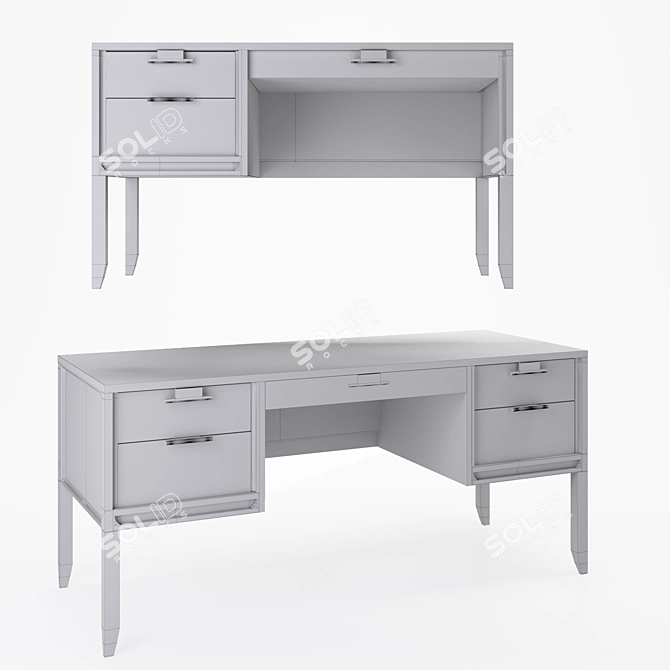 City Oak Writing Desk Set 3D model image 8