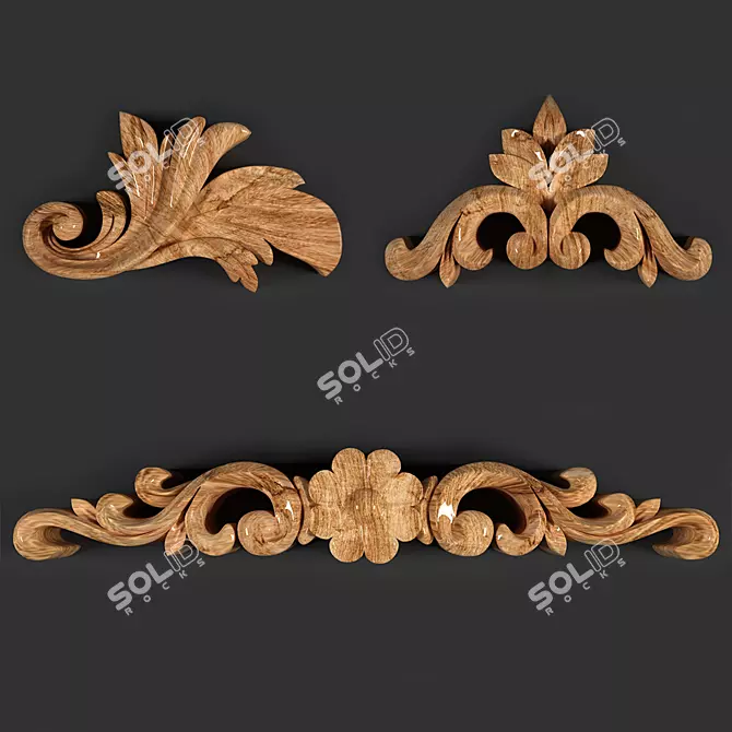 Elegant Golden Wood Ornament 3D model image 1