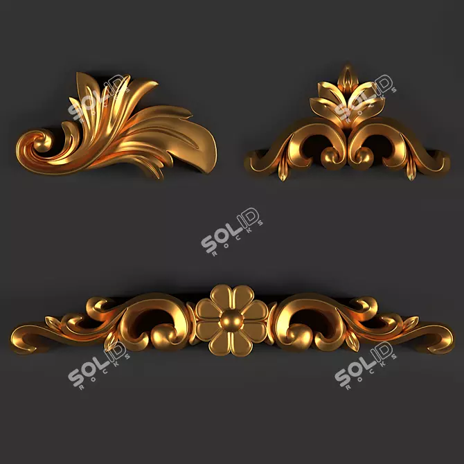 Elegant Golden Wood Ornament 3D model image 2