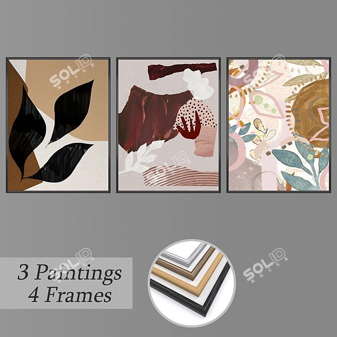 Elegant Wall Paintings Set 3D model image 1