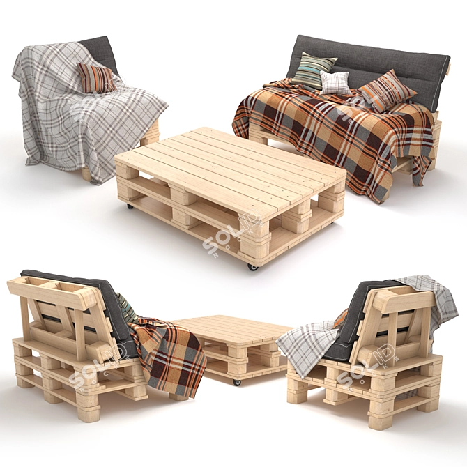 Rustic Pallet Sofa - Cozy & Sustainable Furniture 3D model image 3