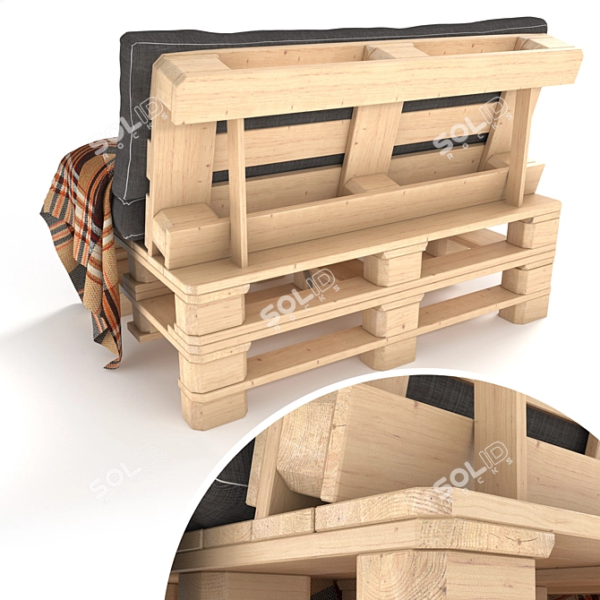 Rustic Pallet Sofa - Cozy & Sustainable Furniture 3D model image 9