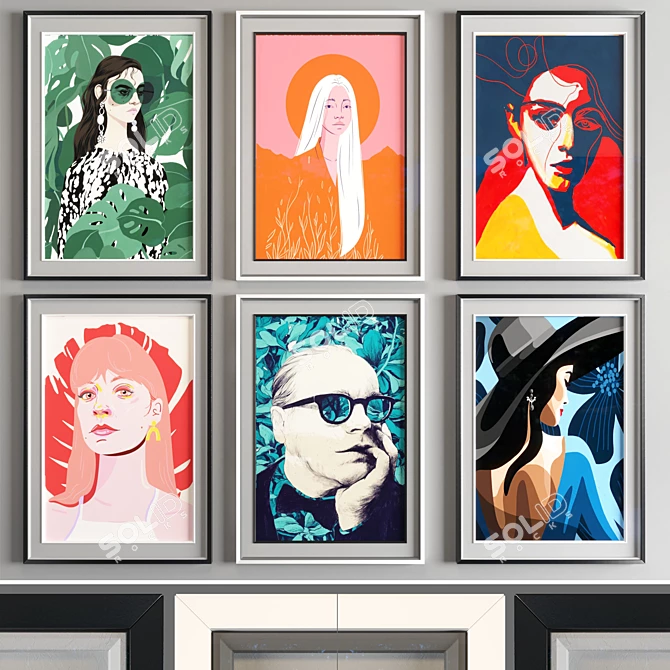 Vibrant Art Frames: Black & White 3D model image 1