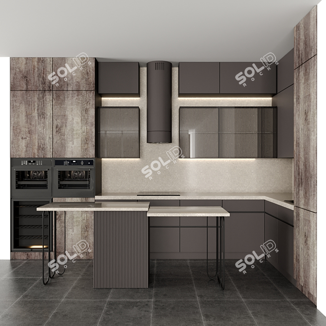 Sleek Modern Kitchen Set 3D model image 1