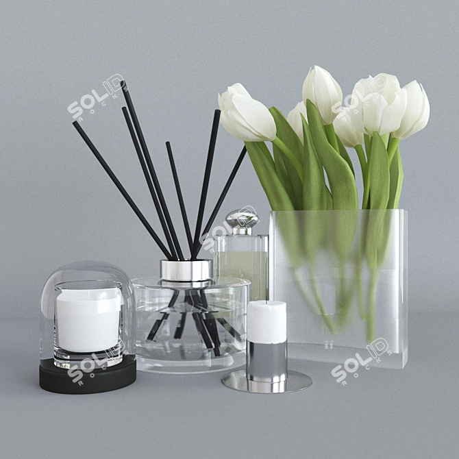 Elegant White Tulip Home Décor Set 3D model image 1