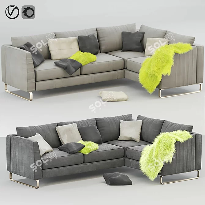 Luxury Gold and Gray L-Shaped Westside Sofa 3D model image 1