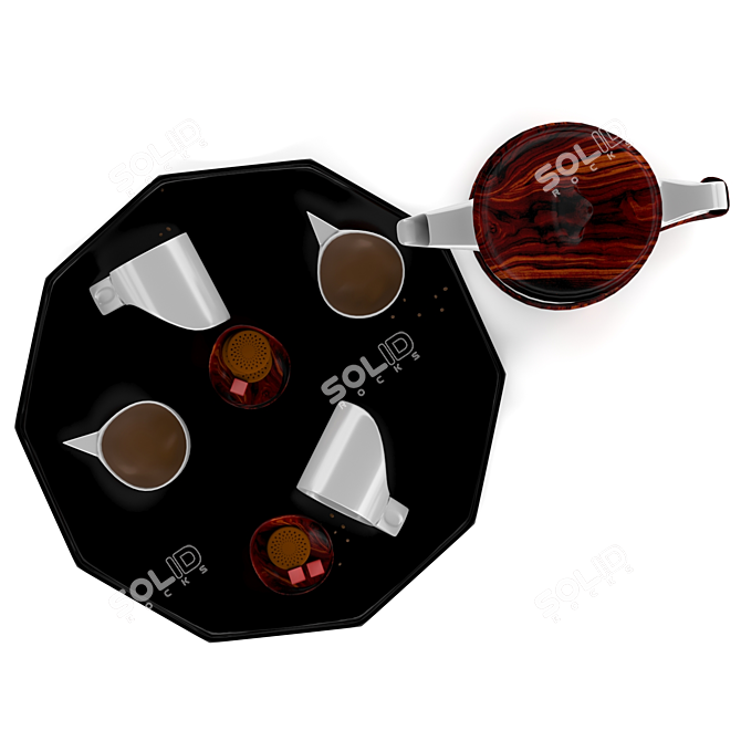 Porcelain Coffee Set with Walnut Stick Tray 3D model image 3