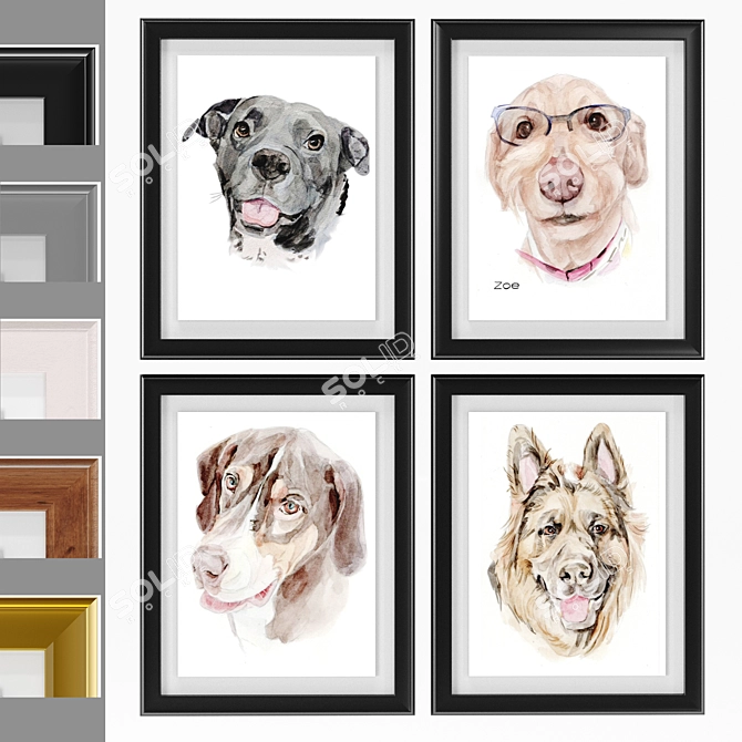 Happy Pet Art: Framed Dog Portrait Collection 3D model image 1