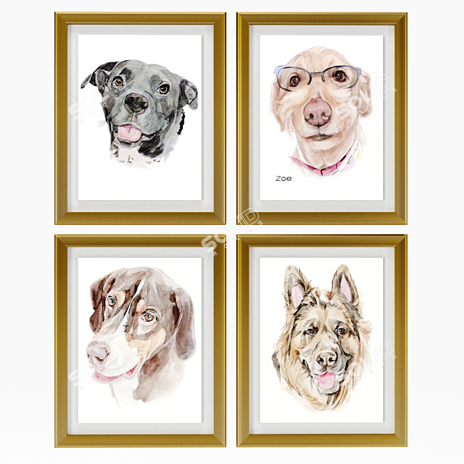 Happy Pet Art: Framed Dog Portrait Collection 3D model image 3