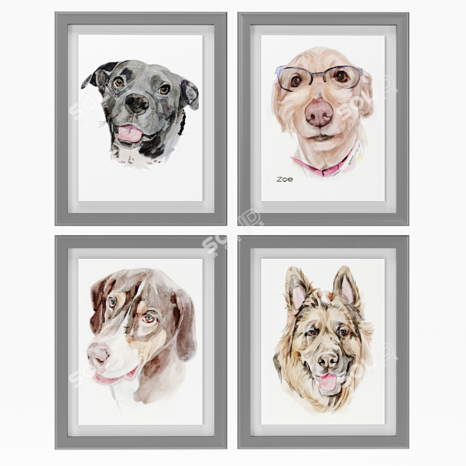 Happy Pet Art: Framed Dog Portrait Collection 3D model image 4