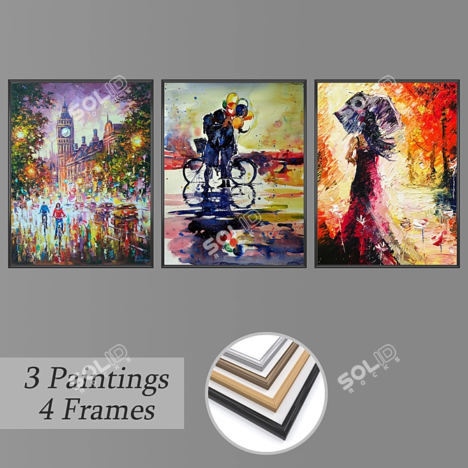 Elegant Wall Paintings Set 3D model image 1