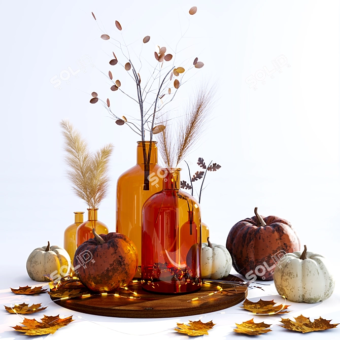 Autumn Harvest Pumpkin Decor Set 3D model image 4