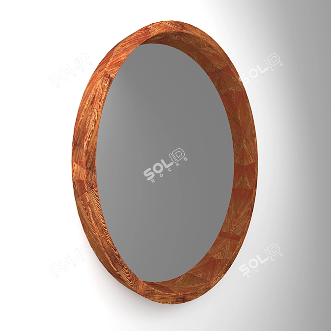 Sleek Ash Wood Round Mirror 3D model image 2