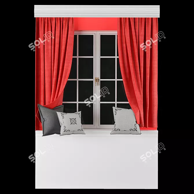 Elegant Curtain Set with Pillows 3D model image 1