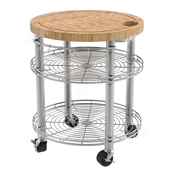 Bamboo Butcher Block Rolling Cart 3D model image 1