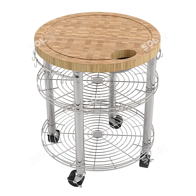 Bamboo Butcher Block Rolling Cart 3D model image 2