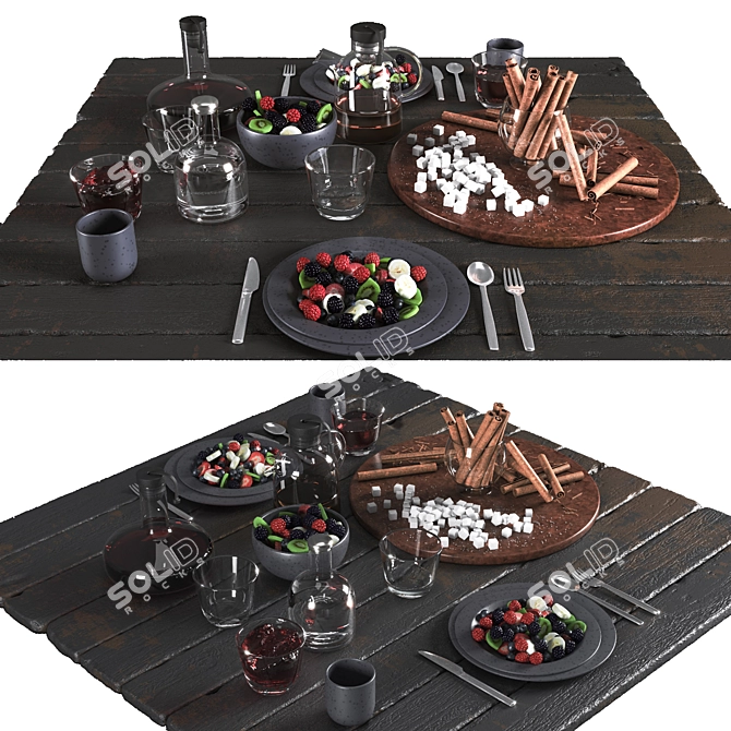 Elegant Black Table Setting 3D model image 1