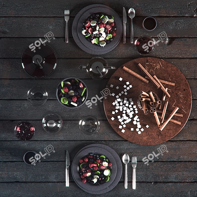 Elegant Black Table Setting 3D model image 2