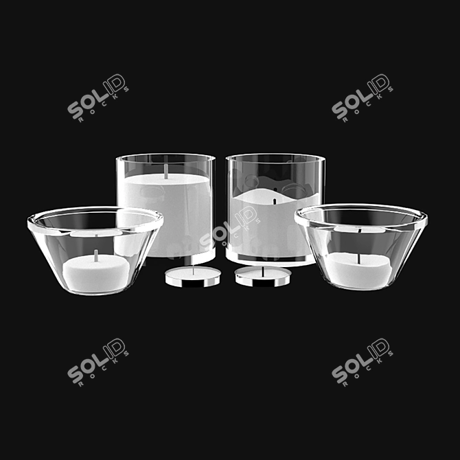 Deluxe Candle Set with Glass and Aluminum Holders 3D model image 1