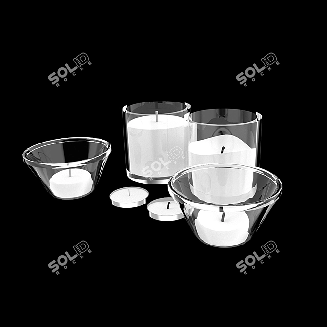 Deluxe Candle Set with Glass and Aluminum Holders 3D model image 2