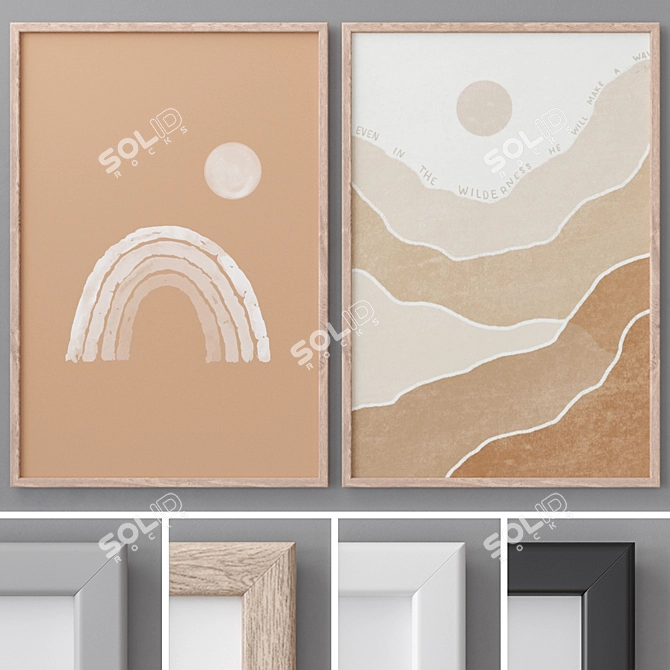 Abstract Modern Art Set - 2 Paintings & 4 Frame Colors 3D model image 1