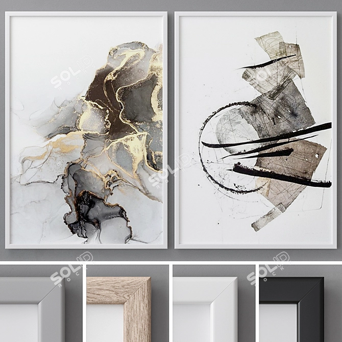 Modern Abstract Paintings Set 3D model image 1